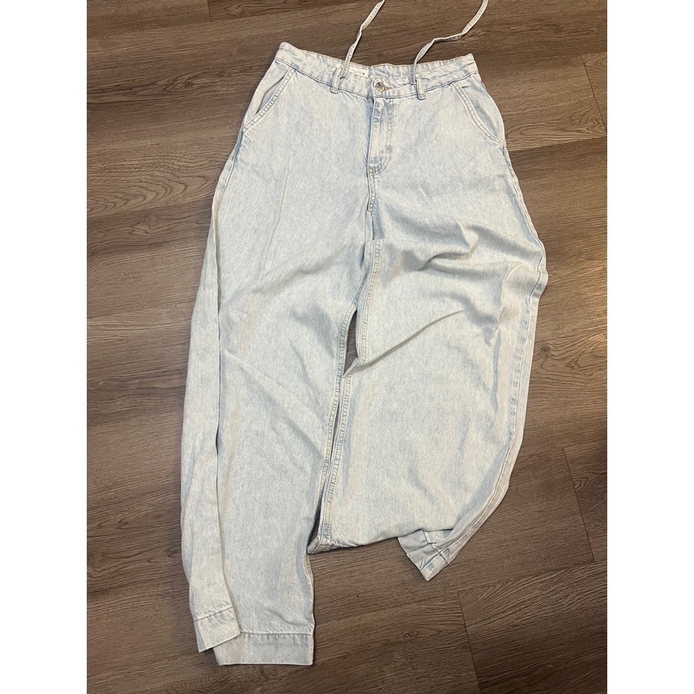 Zara Women Light Acid Wash High Waisted Wide Leg Baggy Denim Jeans Size 4